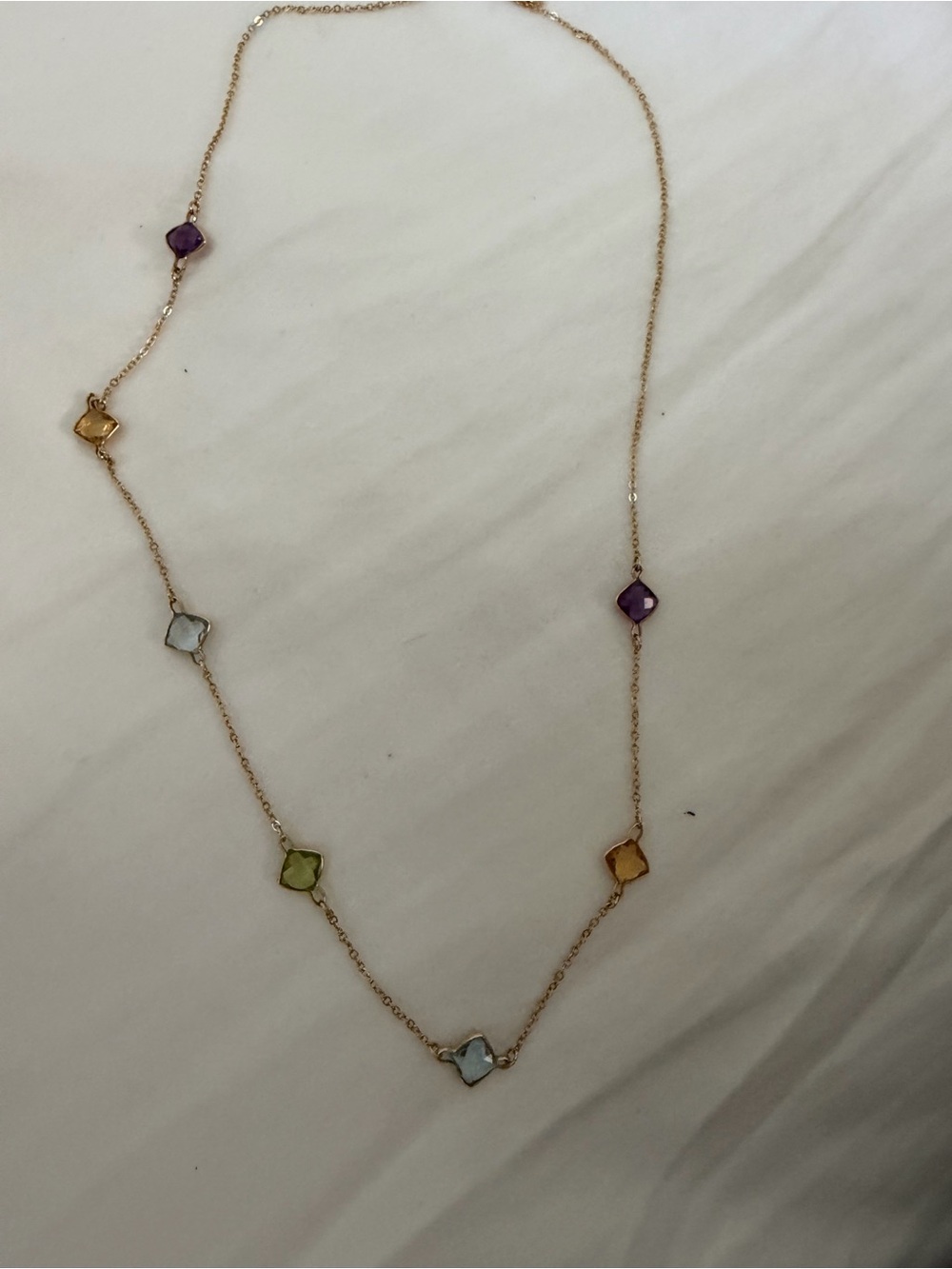 14k Gold Multi-Stone Station Necklace in Purple, Green, Blue and Yellow